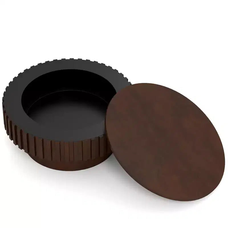 Tavolino rotondo con contenitore, tavolino a tamburo in legno con scomparto nascosto, color noce/naturale