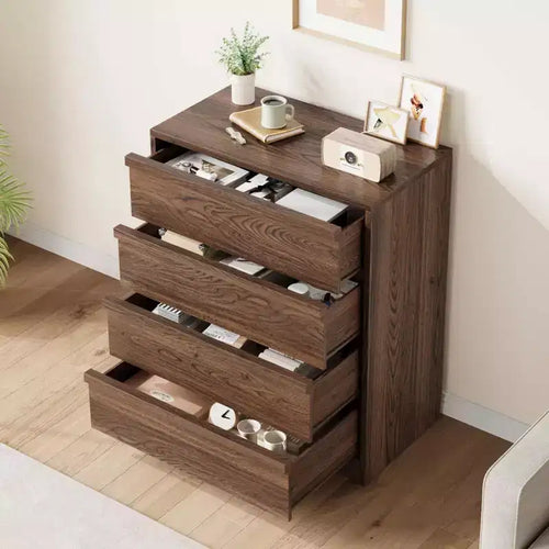 4 Drawer Dresser for Bedroom, Wooden Storage Cabinet Organizer with Large Drawers, Nightstand Table for Living Room Entryway, Walnut