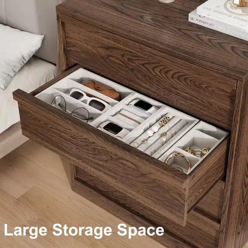 Cassettiera a 4 cassetti per camera da letto, mobile contenitore in legno con ampi cassetti, comodino per soggiorno e ingresso, color noce