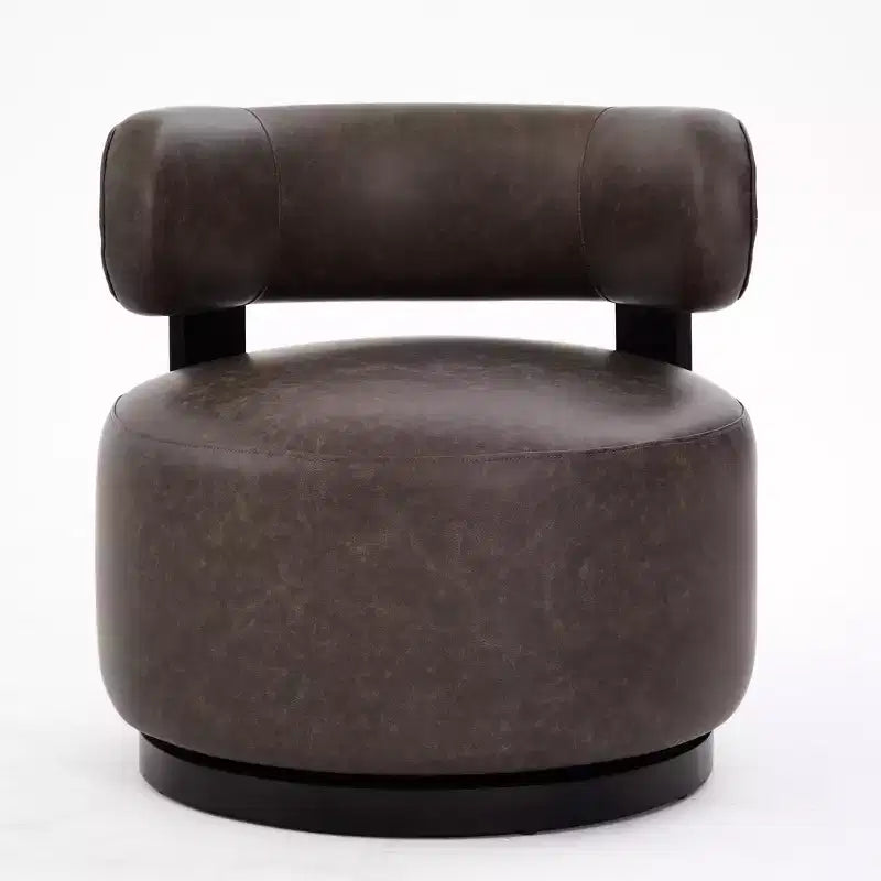 Obrotowy fotel klubowy z drewna kauczukowego i tapicerką ze skóry ekologicznej