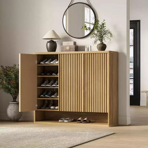 46 Shoe Cabinet with Fluted Door Adjustable Shelves for Entryway Living Room
