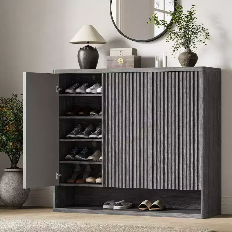 46 Shoe Cabinet with Fluted Door Adjustable Shelves for Entryway Living Room