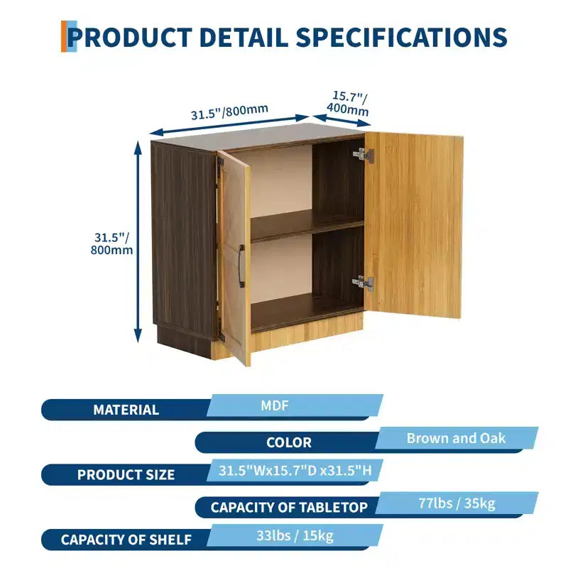 31.5 Sideboard Buffet Cabinet with Storage, Kitchen Buffet Storage Cabinet Coffee Bar with Doors&Adjustable Shelf, for Living&Dining Room