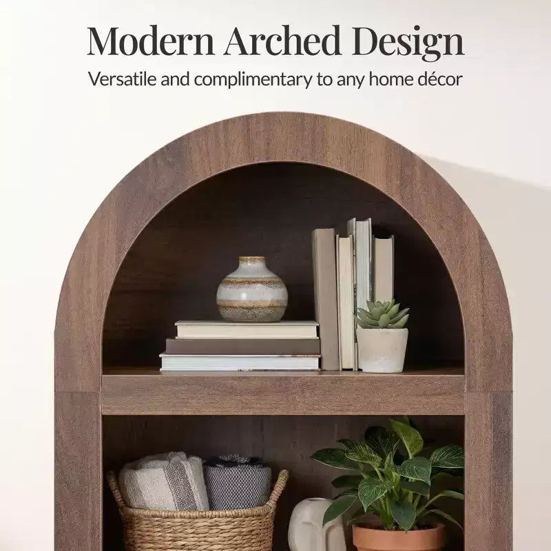 Libreria moderna alta 72 e stretta, con ripiani regolabili, a 4 ripiani e con arco