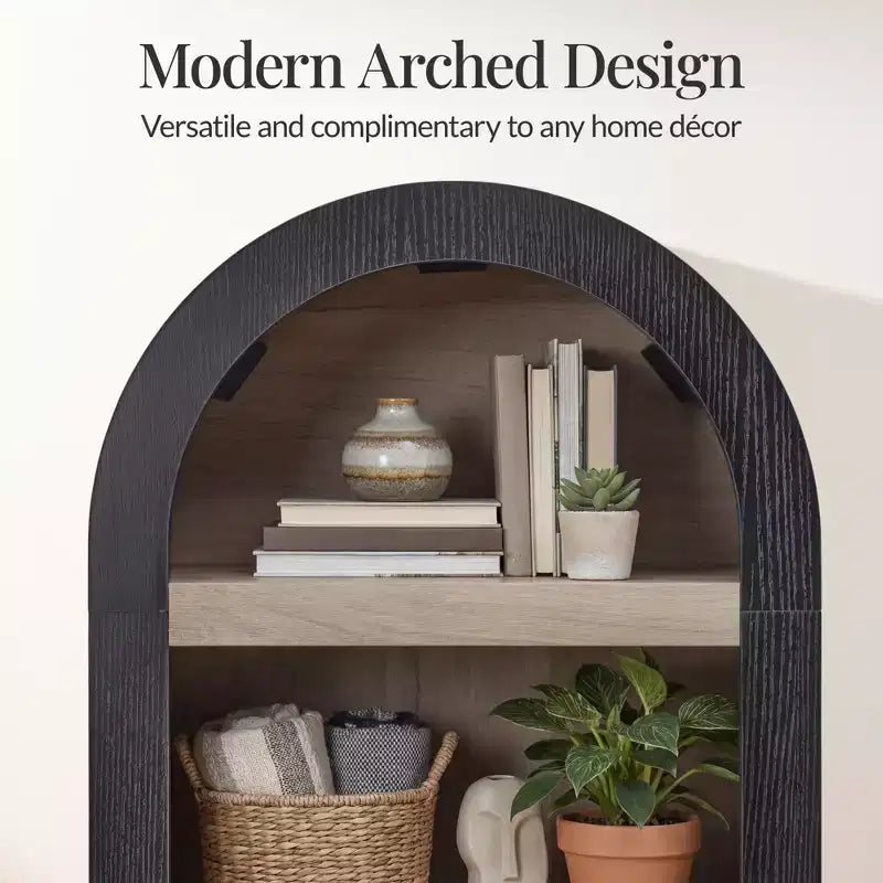 Libreria moderna alta 72 e stretta, con ripiani regolabili, a 4 ripiani e con arco