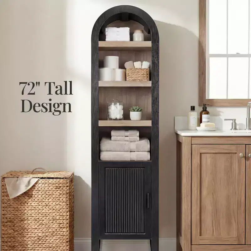 72 Tall Narrow Storage Cabinet w/ Adjustable Shelves, 4-Tier Modern Arched Bookcase