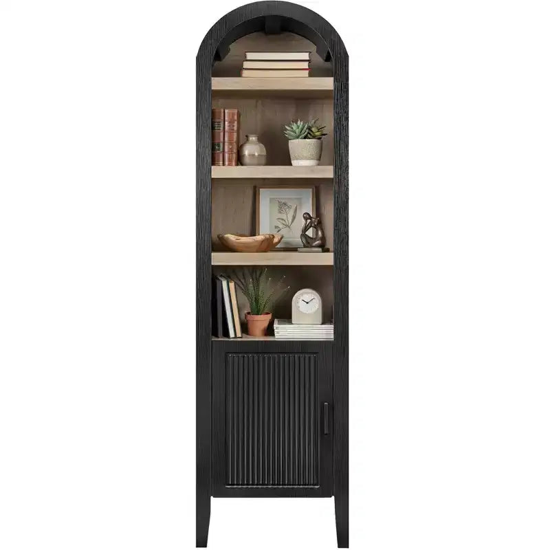 72 Tall Narrow Storage Cabinet w/ Adjustable Shelves, 4-Tier Modern Arched Bookcase