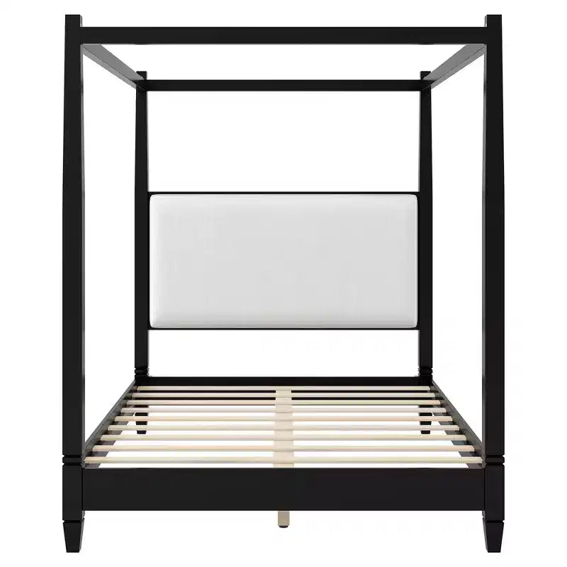 Letto a piattaforma con baldacchino e testiera imbottita