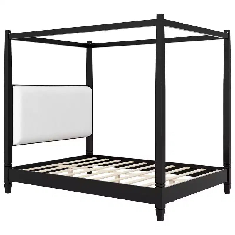 Letto a piattaforma con baldacchino e testiera imbottita