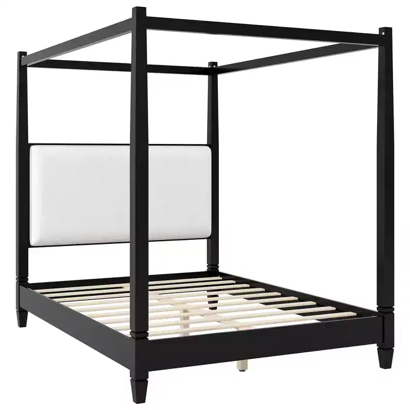 Letto a piattaforma con baldacchino e testiera imbottita