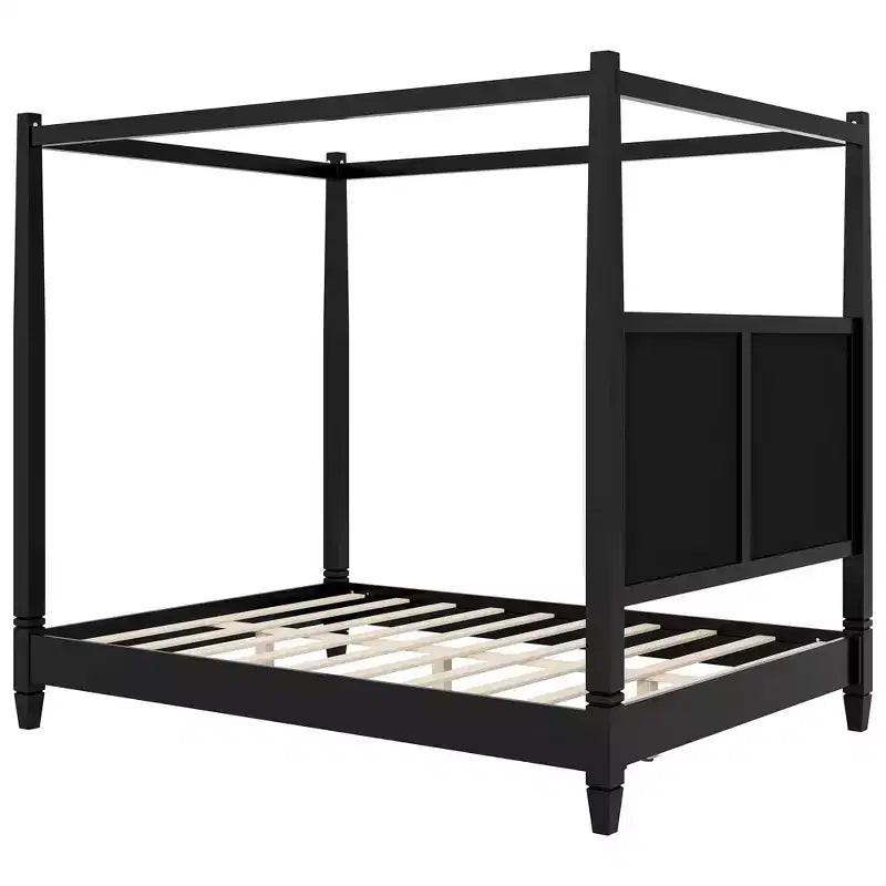 Letto a piattaforma con baldacchino e testiera imbottita
