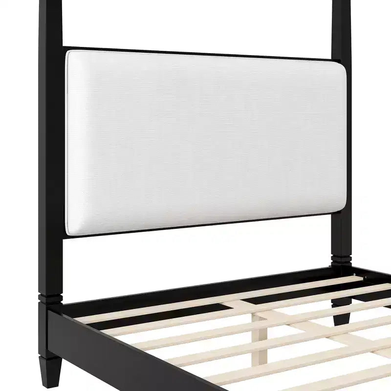 Letto a piattaforma con baldacchino e testiera imbottita