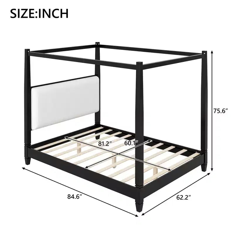 Letto a piattaforma con baldacchino e testiera imbottita