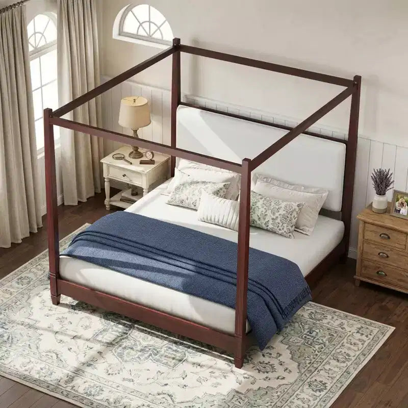 Canopy Platform Bed with Upholstered Headboard