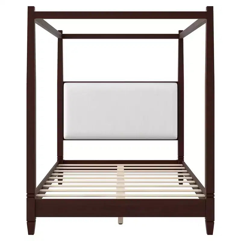 Letto a piattaforma con baldacchino e testiera imbottita