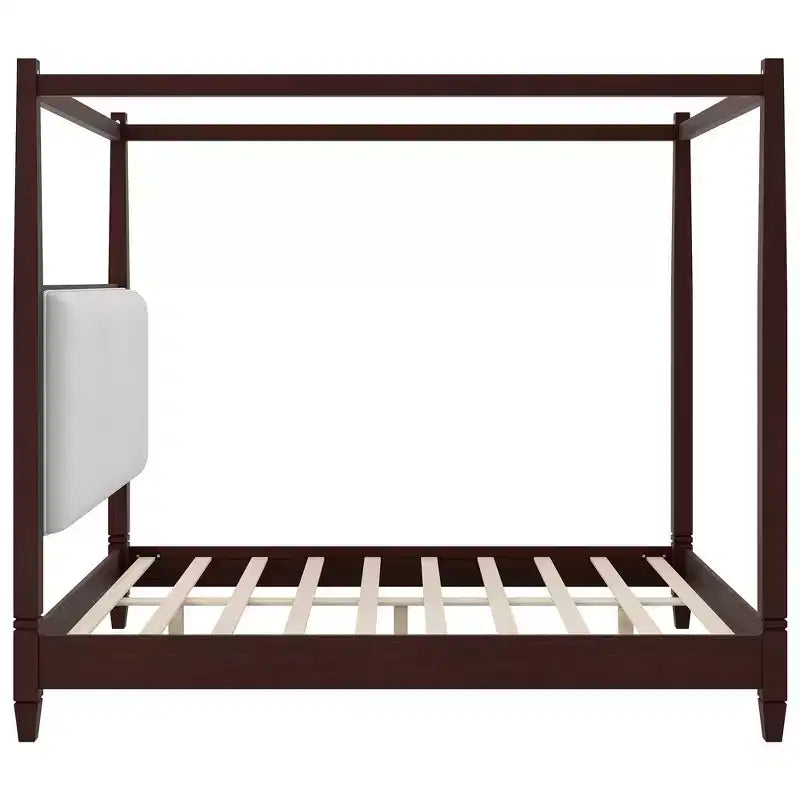 Letto a piattaforma con baldacchino e testiera imbottita