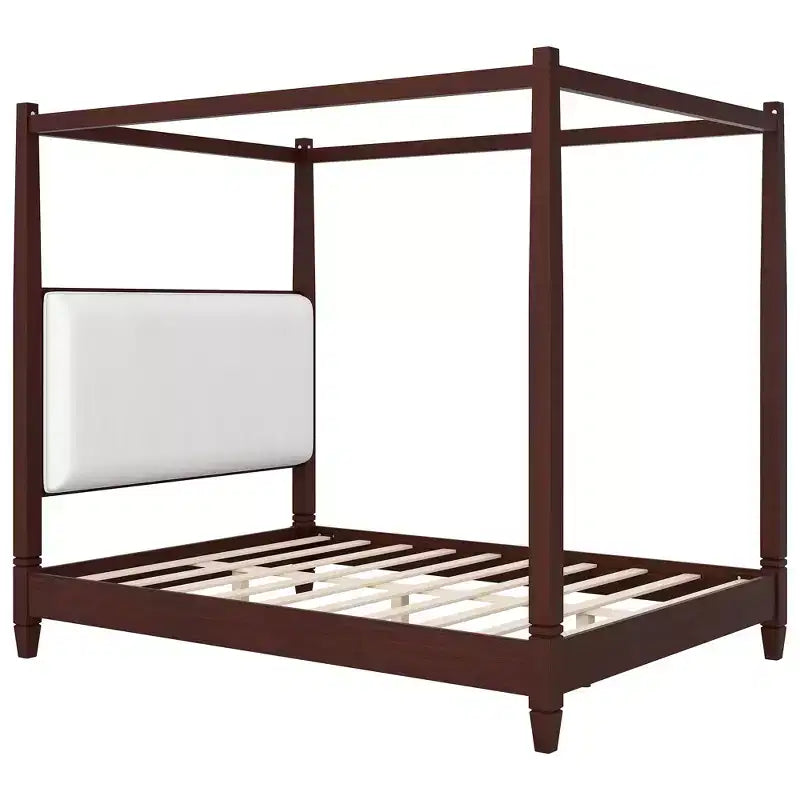 Letto a piattaforma con baldacchino e testiera imbottita