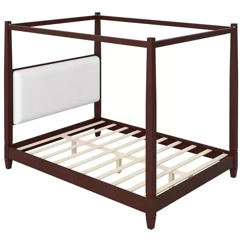 Letto a piattaforma con baldacchino e testiera imbottita