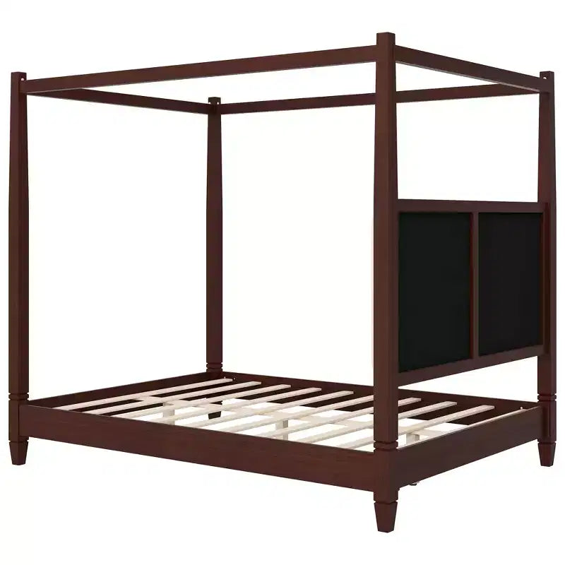 Letto a piattaforma con baldacchino e testiera imbottita