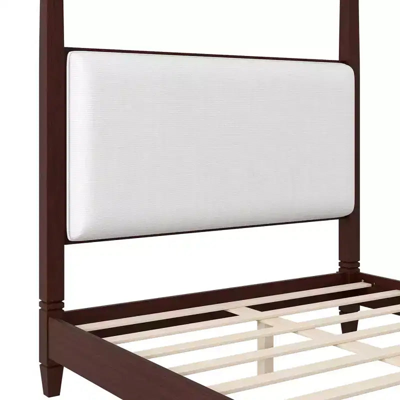 Letto a piattaforma con baldacchino e testiera imbottita