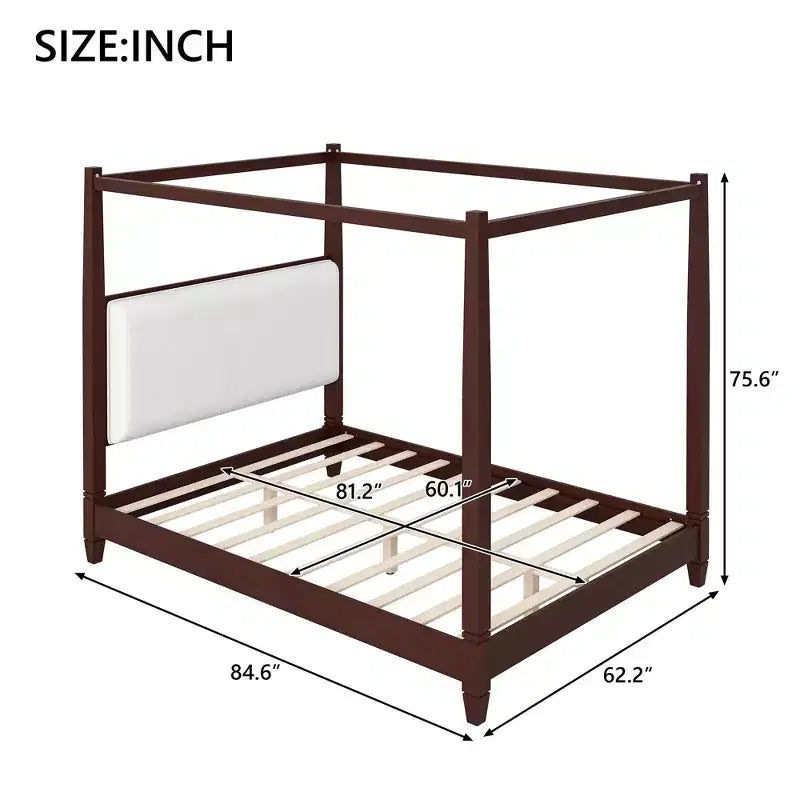 Letto a piattaforma con baldacchino e testiera imbottita