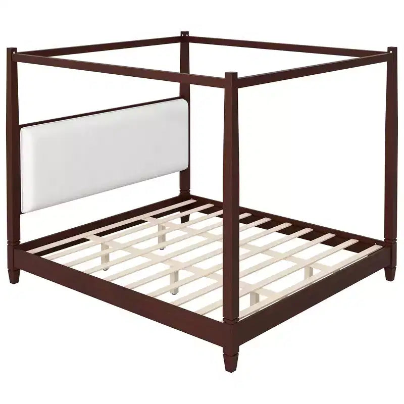 Letto a piattaforma con baldacchino e testiera imbottita