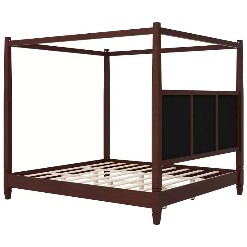 Letto a piattaforma con baldacchino e testiera imbottita