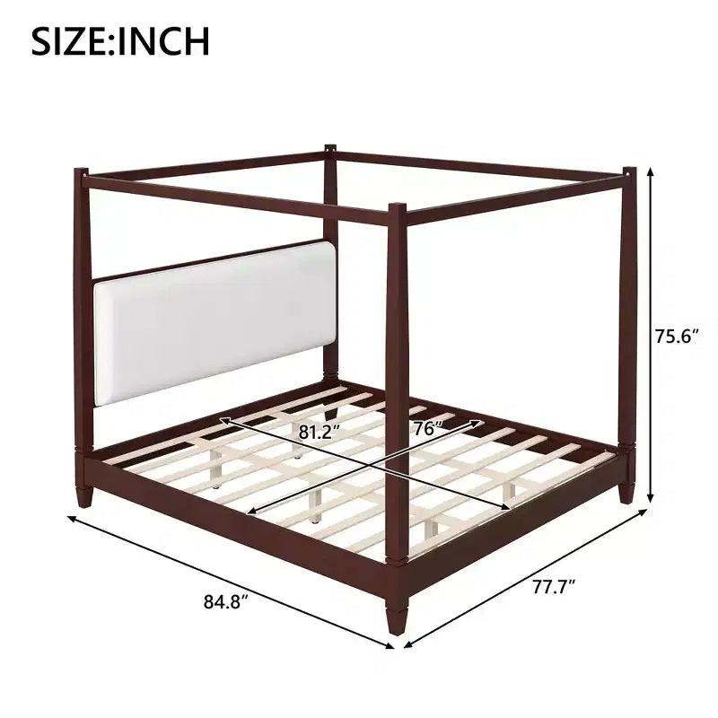 Letto a piattaforma con baldacchino e testiera imbottita
