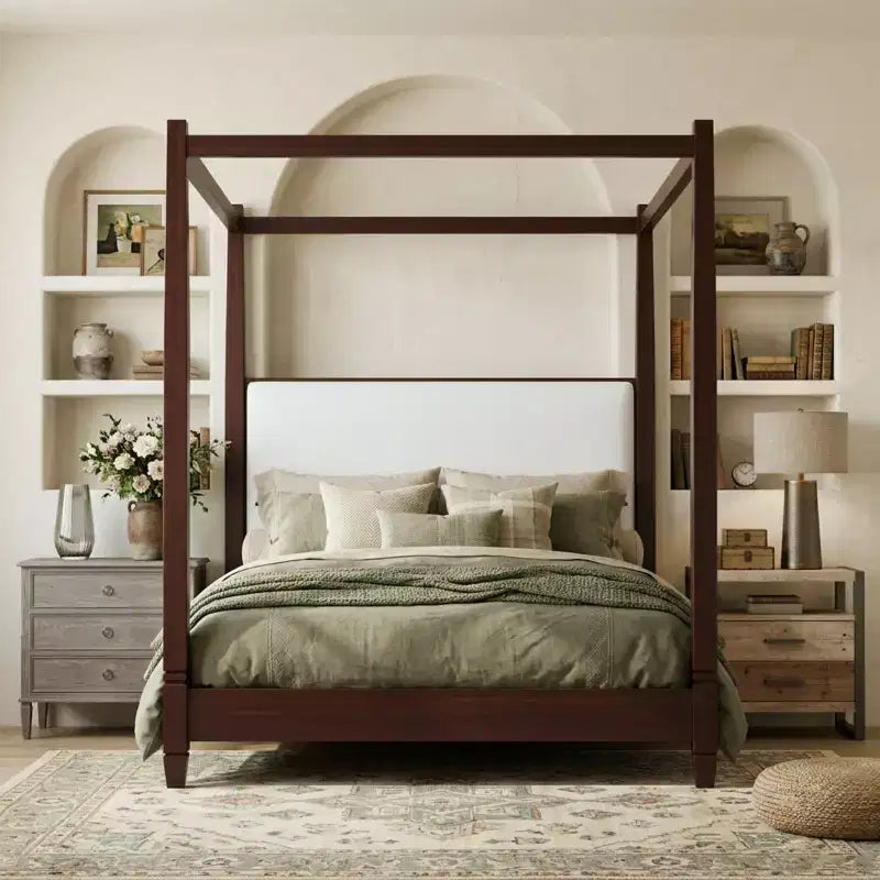 Canopy Platform Bed with Upholstered Headboard