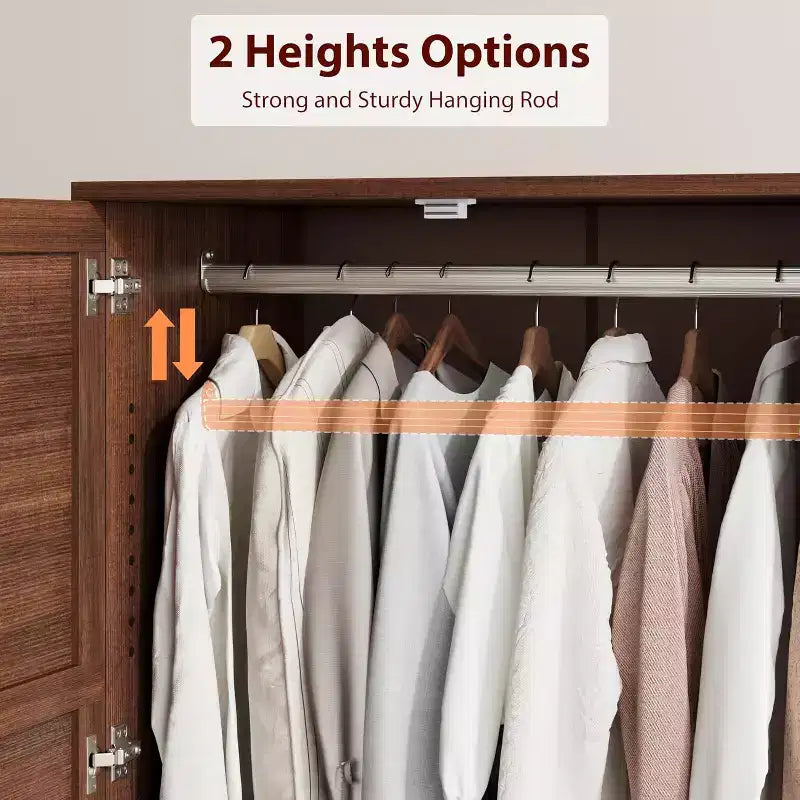72 in Tall Wooden Armoire Wardrobe Closet with 4 Doors, Hanging Rod and Adjustable Shelves, Freestanding Clothing Storage Cabinet for Bedroom