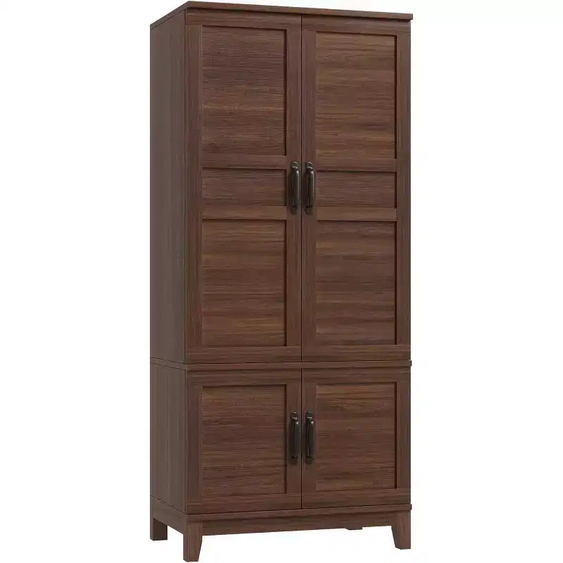 72 in Tall Wooden Armoire Wardrobe Closet with 4 Doors, Hanging Rod and Adjustable Shelves, Freestanding Clothing Storage Cabinet for Bedroom