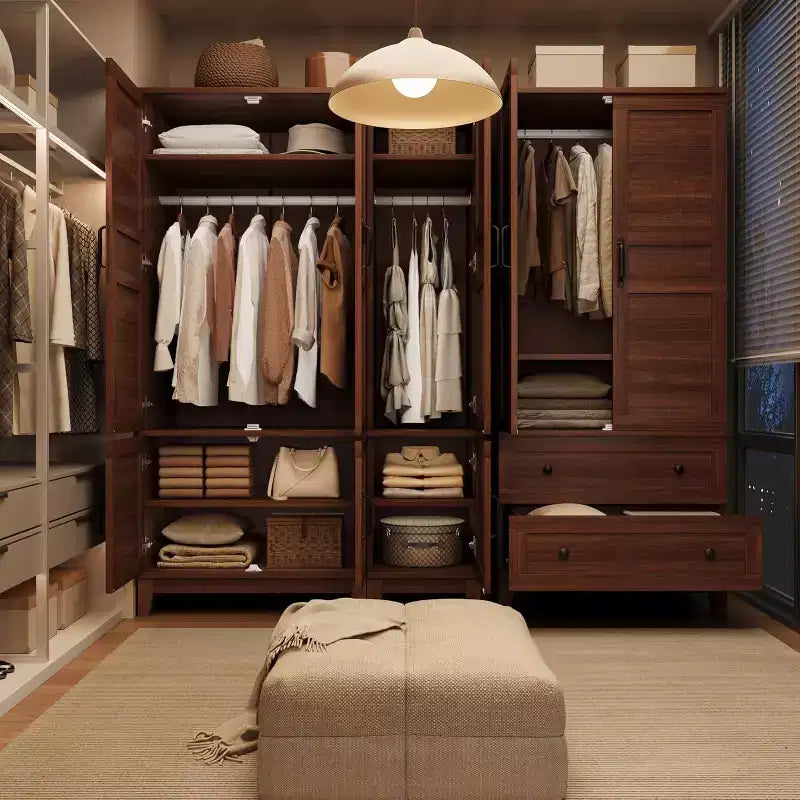 72 in Tall Wooden Armoire Wardrobe Closet with 4 Doors, Hanging Rod and Adjustable Shelves, Freestanding Clothing Storage Cabinet for Bedroom