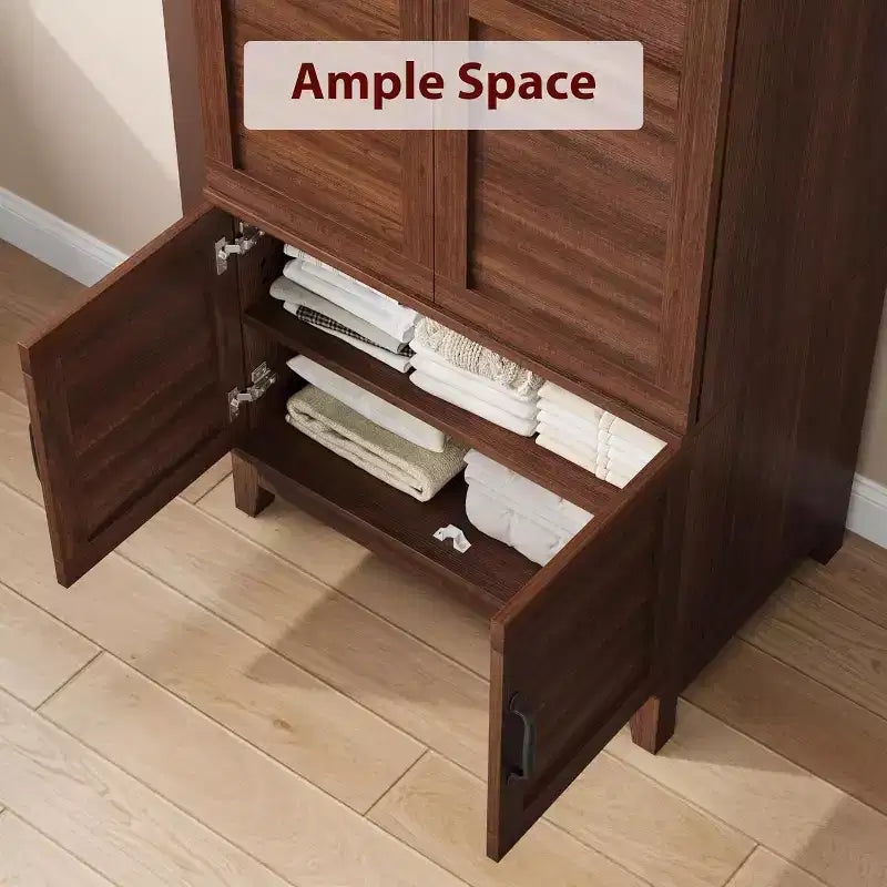 72 in Tall Wooden Armoire Wardrobe Closet with 4 Doors, Hanging Rod and Adjustable Shelves, Freestanding Clothing Storage Cabinet for Bedroom