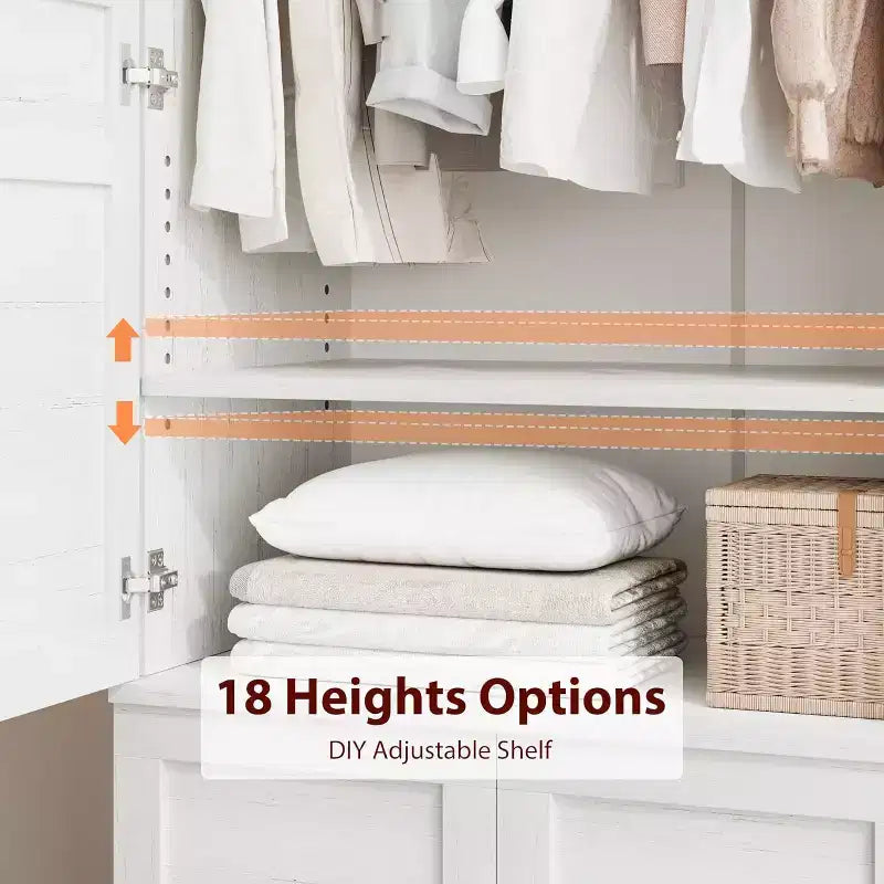 72 in Tall Wooden Armoire Wardrobe Closet with 4 Doors, Hanging Rod and Adjustable Shelves, Freestanding Clothing Storage Cabinet for Bedroom