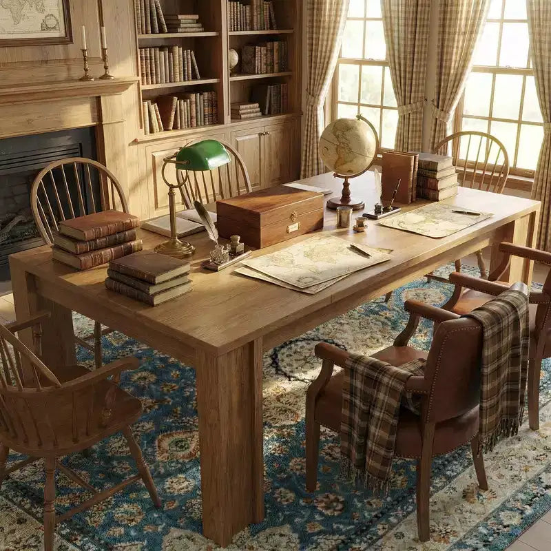 71 Dining Table for 6-8, Farmhouse Rectangular Kitchen Table with Wide H-Legs, Thick Top, Natural Wood Finish
