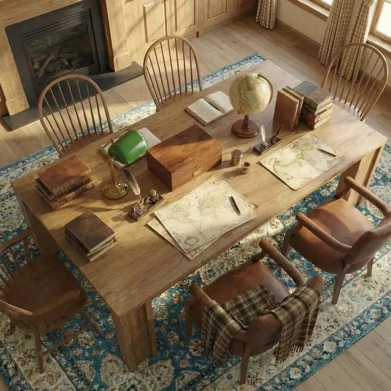 71 Dining Table for 6-8, Farmhouse Rectangular Kitchen Table with Wide H-Legs, Thick Top, Natural Wood Finish