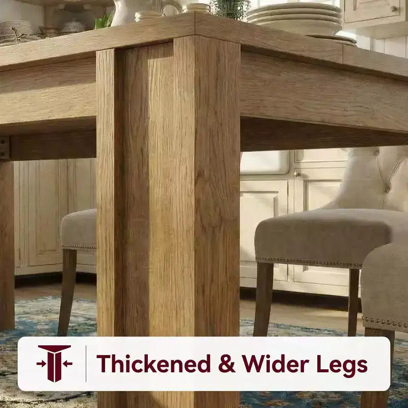 71 Dining Table for 6-8, Farmhouse Rectangular Kitchen Table with Wide H-Legs, Thick Top, Natural Wood Finish