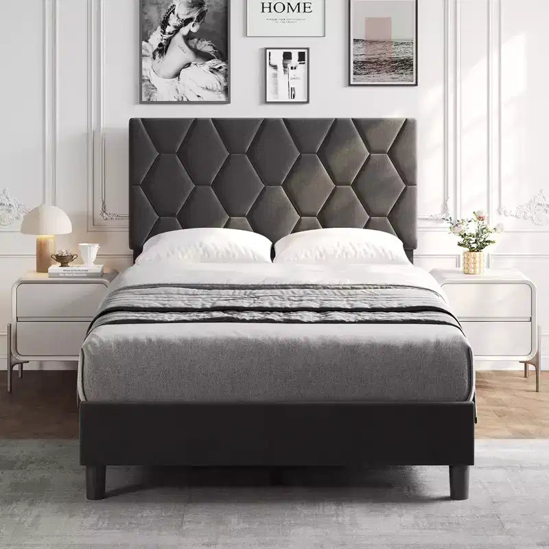 Struttura letto imbottita con testiera regolabile e doghe in legno, senza necessità di rete a molle, silenziosa, facile da montare, moderna, per letto singolo o king size, beige