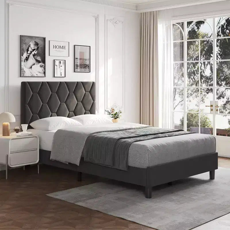 Struttura letto imbottita con testiera regolabile e doghe in legno, senza necessità di rete a molle, silenziosa, facile da montare, moderna, per letto singolo o king size, beige