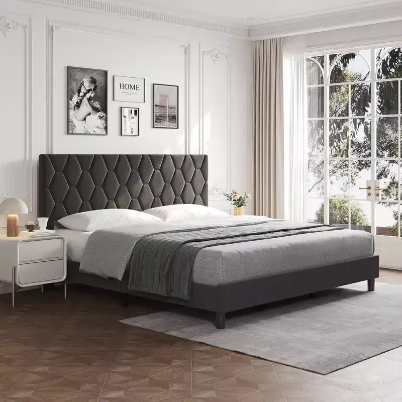 Struttura letto imbottita con testiera regolabile e doghe in legno, senza necessità di rete a molle, silenziosa, facile da montare, moderna, per letto singolo o king size, beige
