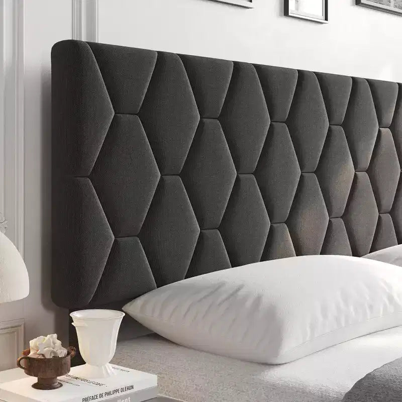 Struttura letto imbottita con testiera regolabile e doghe in legno, senza necessità di rete a molle, silenziosa, facile da montare, moderna, per letto singolo o king size, beige