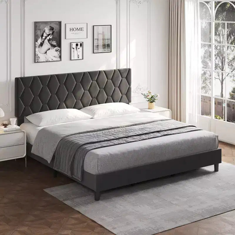 Struttura letto imbottita con testiera regolabile e doghe in legno, senza necessità di rete a molle, silenziosa, facile da montare, moderna, per letto singolo o king size, beige