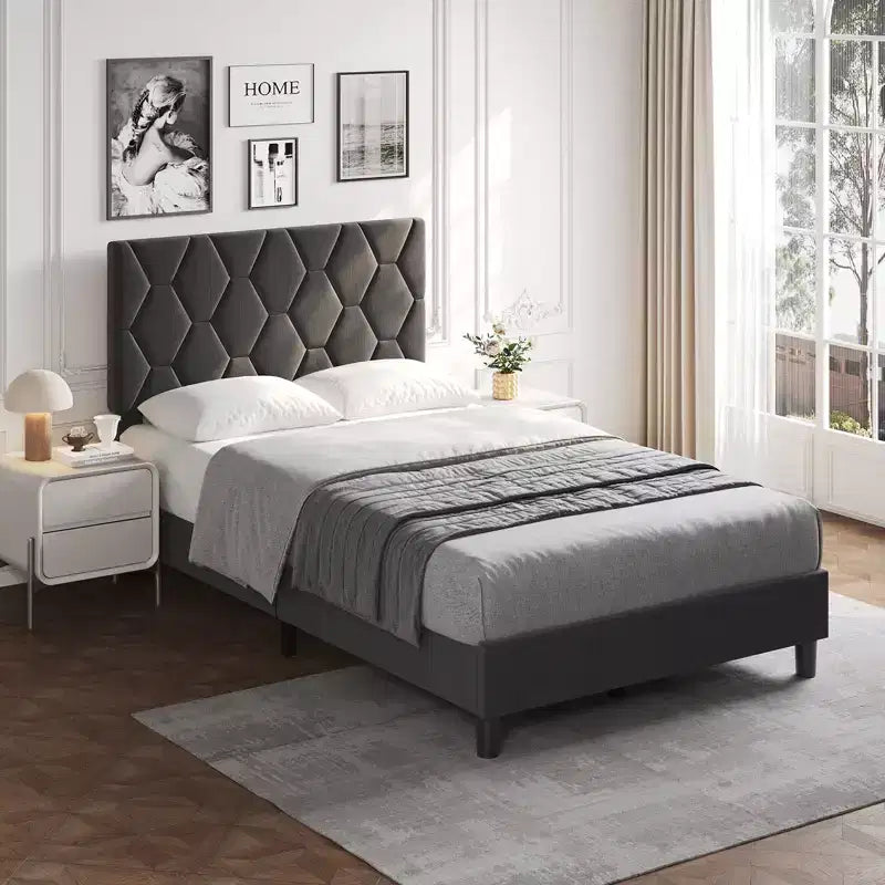 Struttura letto imbottita con testiera regolabile e doghe in legno, senza necessità di rete a molle, silenziosa, facile da montare, moderna, per letto singolo o king size, beige