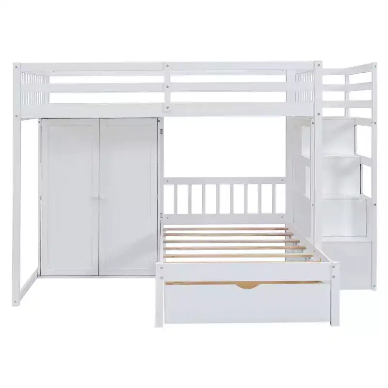 Modern Full Over Twin Bunk Bed with Wardrobe and 5 Drawers