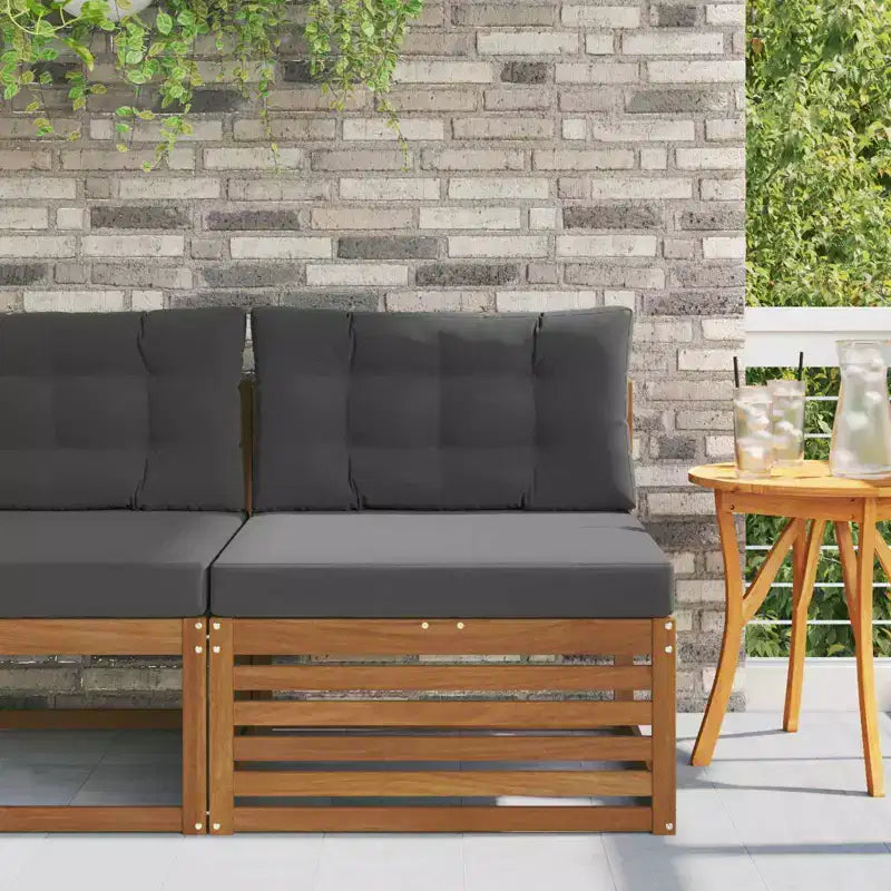 Zewnętrzna sofa środkowa z litego drewna akacjowego, naturalna