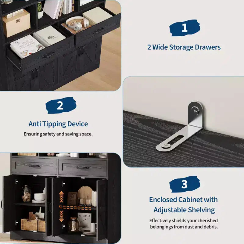 Grande libreria in legno per bambini, 2 cassetti, 4 ante, mobile contenitore a 6 livelli, ampia scaffalatura organizer per soggiorno e ufficio