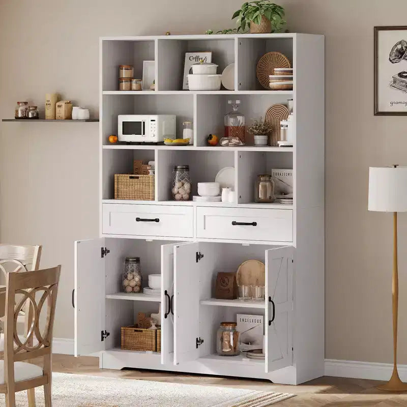 Grande libreria in legno per bambini, 2 cassetti, 4 ante, mobile contenitore a 6 livelli, ampia scaffalatura organizer per soggiorno e ufficio