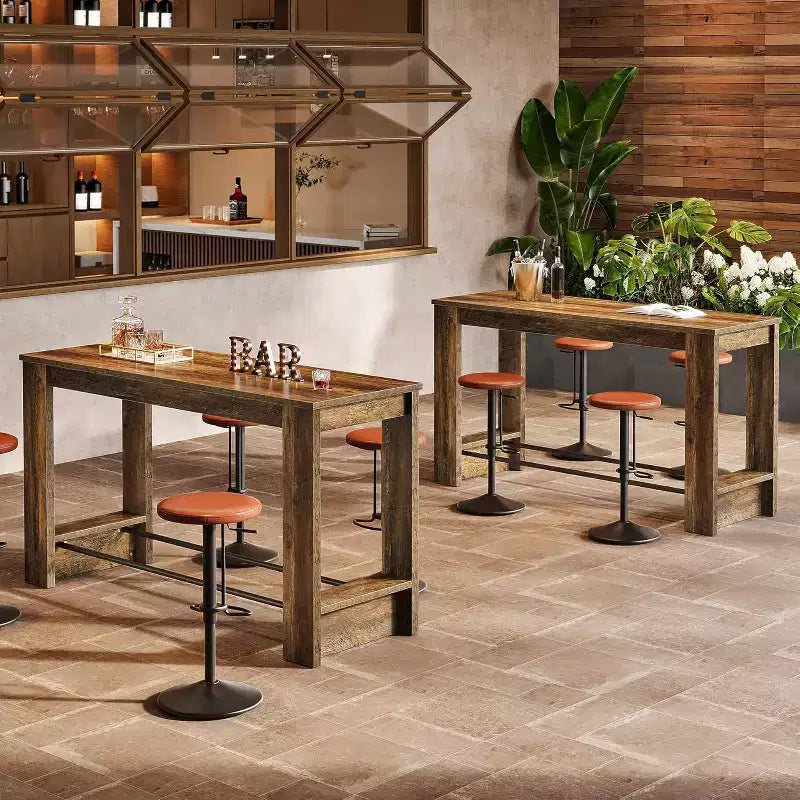 63'' High Top Bar Table, 37.4'' Counter Height Pub Table with Metal Footrests, Long Home Bar Unit for Kitchen, Bistro, or Restaurant