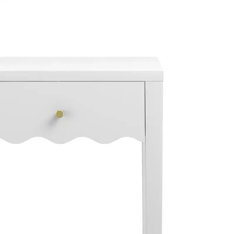 Comodino bianco con cassetto, tavolino moderno da letto con bordo ondulato, tavolino compatto per camera da letto e soggiorno, piccolo tavolino contenitore
