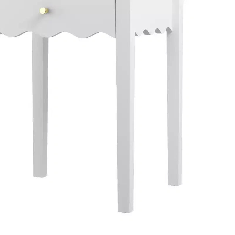 Comodino bianco con cassetto, tavolino moderno da letto con bordo ondulato, tavolino compatto per camera da letto e soggiorno, piccolo tavolino contenitore